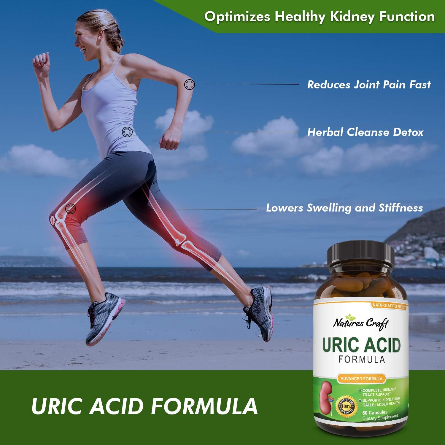Uric Acid Kidney Support Vitamins for Men and Women – Herbal Cleanse Detox for Joint Comfort Muscle Recovery Pure Tart Cherry Milk Thistle and Bromelain Antioxidant Dietary Supplement: Health & Personal Care