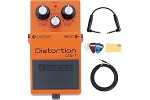 Boss DS-1 Distortion Bundle with Gearlux Instrument Cable, Patch Cable, Picks, and Austin Bazaar Polishing Cloth