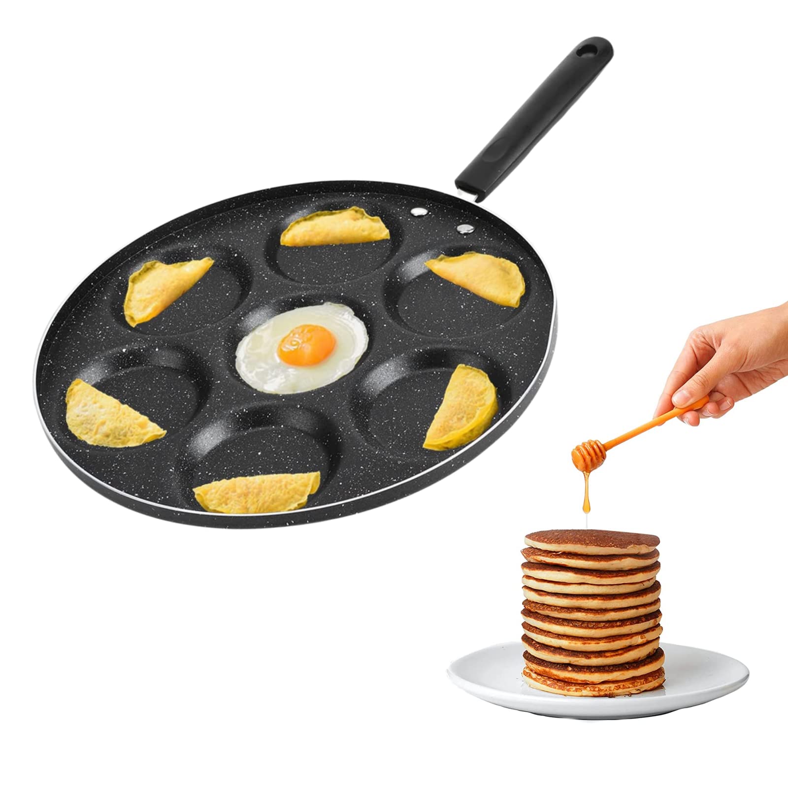 GAESHOW Pancake Pan, 7 Holes Egg Pan Non Stick Mini Crepe Pan with Detachable Handle, Mini Pancake Maker for Kids’ Breakfast Brunch Parties (Not Fit for Induction Cookers)