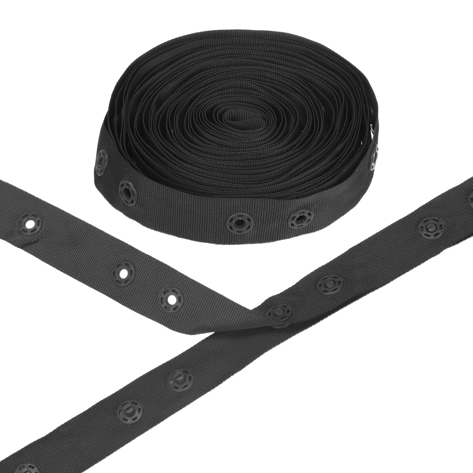 M METERXITY Plastic Snap Buttons, 5 Yards Plastic Snaps, Polyester Tape Hook & Eye Zipper Popper Press Stud Fastener for Sewing/Clothes/Fabric/DIY Craft [Black, 36mm Spacing]