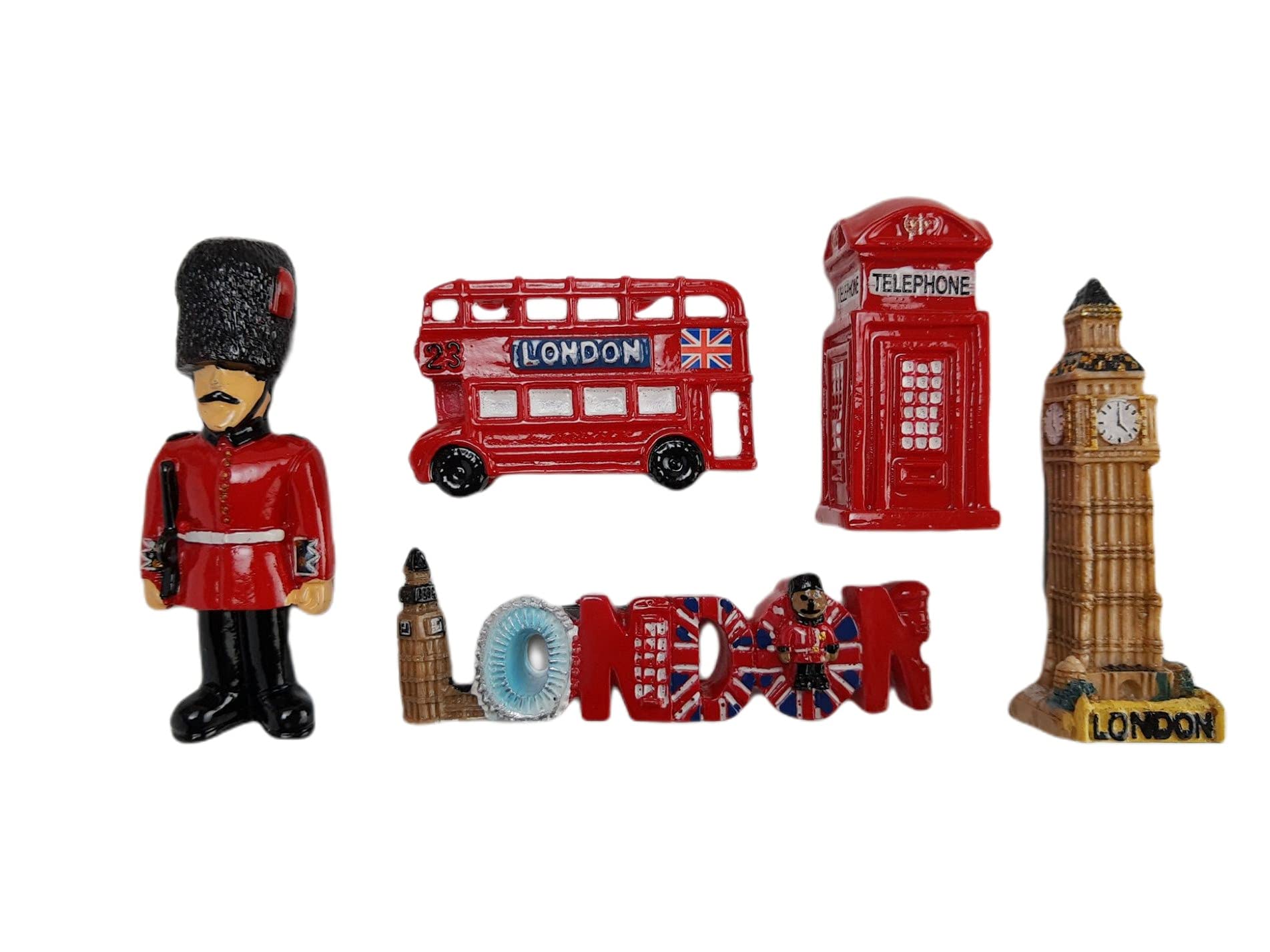 (5 pcs) London Land Mark Poly Resin Fridge Magnets, Good for Friends and Families, Hand Painting