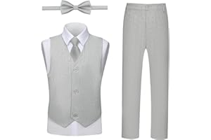Lycody Boys Linen Suit, Toddler Wedding Tuxedos, Teens Boy Suits Set for Kids Beach Summer Outfits