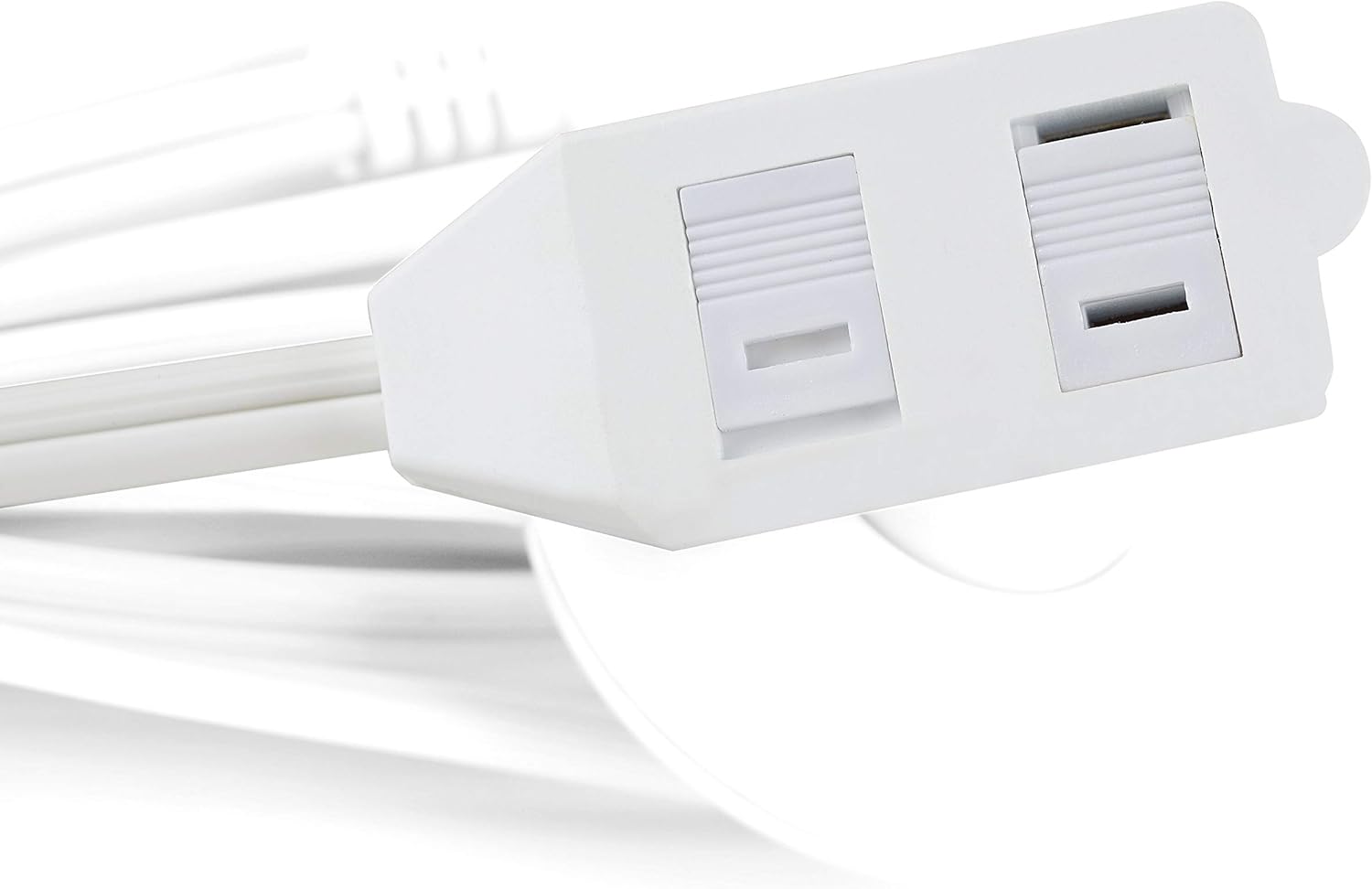 8 Foot Flat Plug Extension Cord, 3 Prong Grounded Wire, Angled Plug, White, UL Listed 2PK - - 
