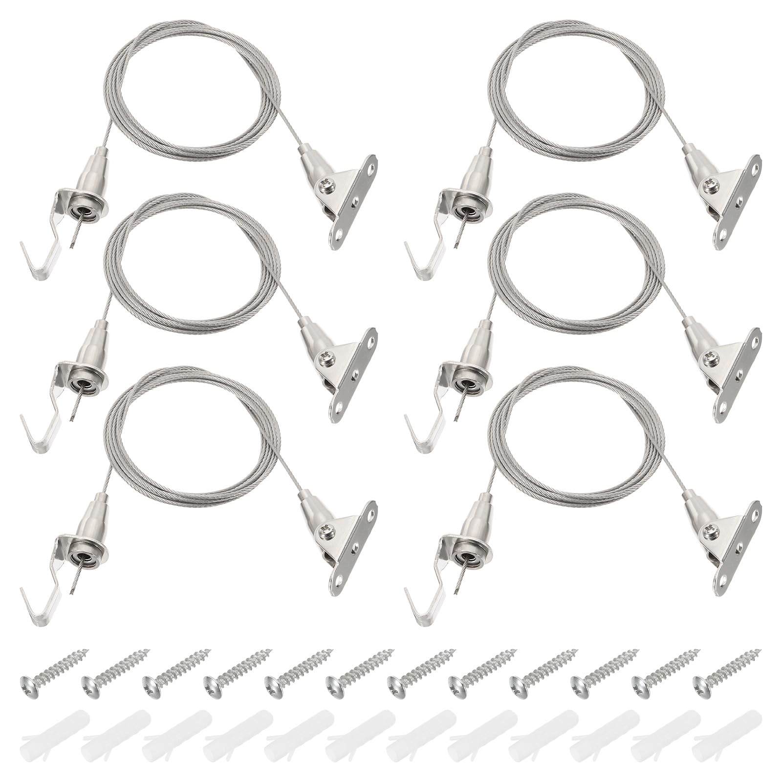 PATIKIL 6 Pcs Adjustable Picture Hanging Wire Kit, 2m/6.6ft Fit for 1.5mm Wire Heavy Duty Stainless Steel Wire Rope Hanger Hardware with 180 Degree Rotary Hook for Hanging Mirrors, Frames