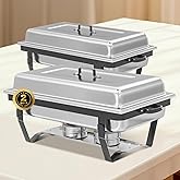 IMACONE Chafing Dish Buffet Sets of 2, 8QT Stainless Steel Rectangular Chafers and Buffet Warmer Sets for Catering, with Food & Water Pan, Lid, Black Foldable Frame, Fuel Holder for Event Party
