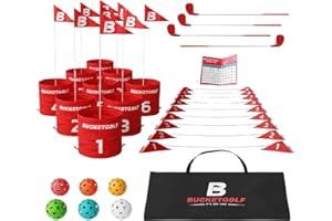bucketgolf 9 Hole Bundle with Clubs - Outdoor Golf Game for All Ages, Adults, Kids, Family. Play Golf Anywhere, Yards, Beach, Park, Backyard. (4 Clubs (3 RH + 1 LH))