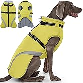 QBLEEV Dog Coat for Large Dogs, XL Dog Jacket for Winter Snow Waterproof with Built-in D-Ring Harness, Reflective Warm Thick Fleece Safety Vest, Cold Weather Snowsuit with Zip, Green, XL