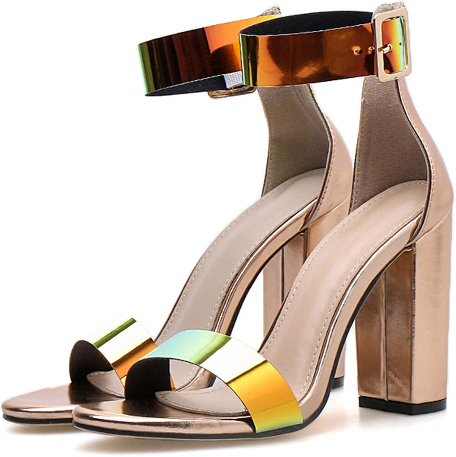 rainbow chunky heels