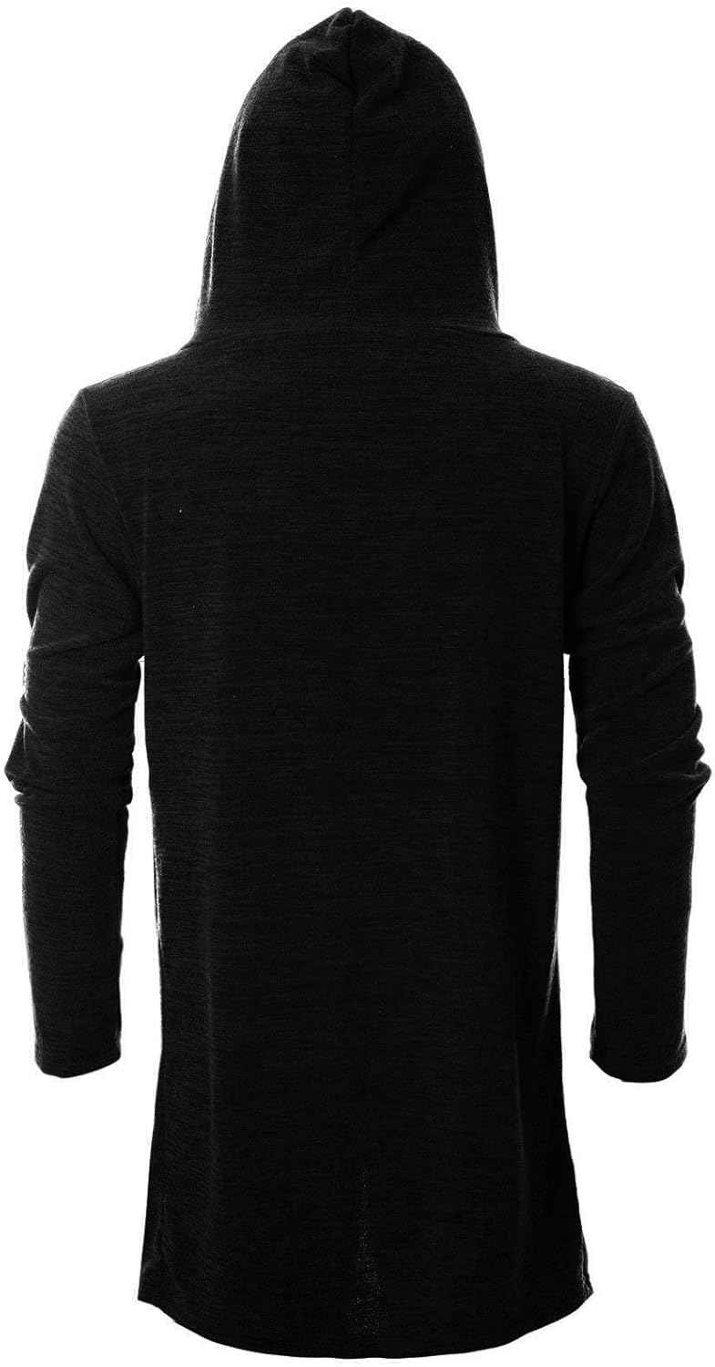 GIVON Mens Long Sleeve Draped Lightweight Open Front Longline Hooded Cardigan at  Men’s Clothing store
