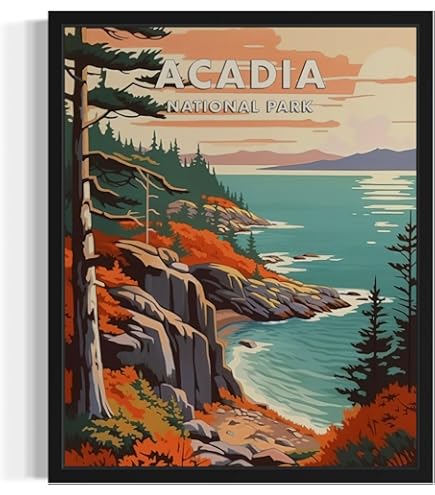 Vintage Acadia National Park Poster - Bass Harbor Lighthouse Wall Art Print For Travel Decor