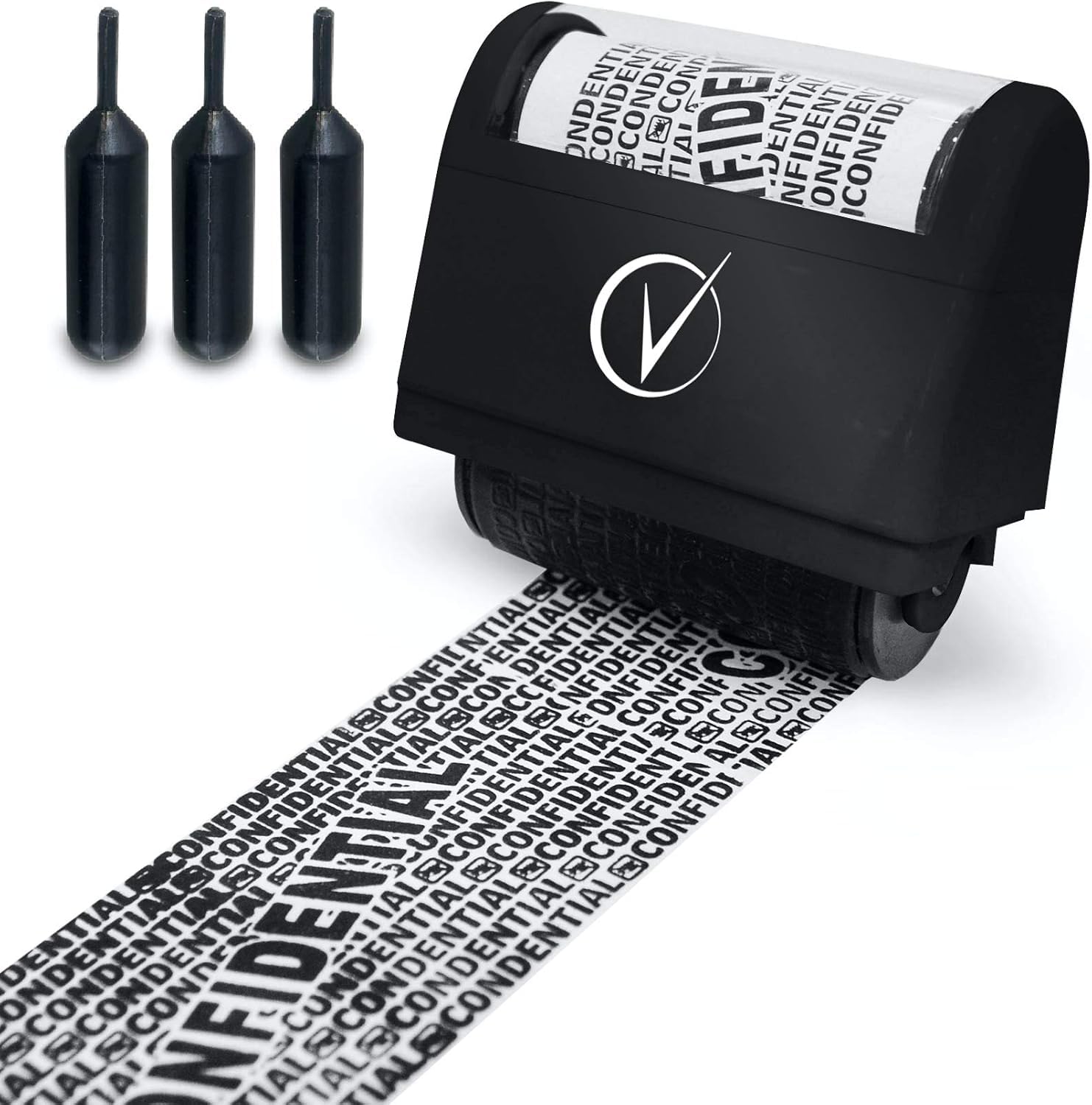 Vantamo Address Blocker Stamp for Hiding Sensitive Information, Wide Identity Theft Protection Roller Stamp with 3 Refills, Confidential Ink Roller for Personal Data Theft Prevention, Classy Black