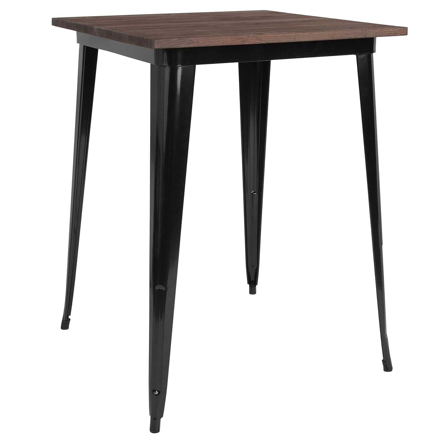 Taylor + Logan 31.5 Inch Square Metal Indoor Bar Height Table with Walnut Rustic Wood Top, Black