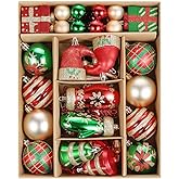 Christmas Ball Ornaments Set, 55ct 60mm Elegant Red Green and Gold Assorted Xmas Tree Ball Ornaments, Shatterproof Christmas Tree Hanging Ornaments for Xmas Decoration