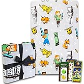 Minecraft Bedding Throw Blanket Set for Kids - 5 Pc Room Decor Bundle for Boys with Throw Blanket, Stickers, and More