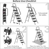 BONTEC 5 Step Folding Ladder Heavy Duty Portable Black Step Stool view 7