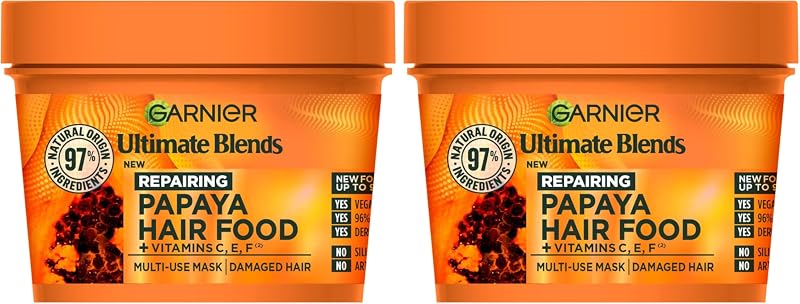 Garnier Hair Food 3-in-1 Hair Treatment Mask Papaya 400ml Pack of 2