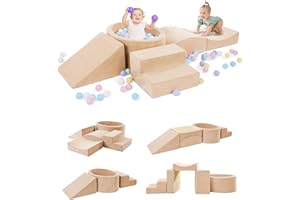 Elftopia Foam Climbing Blocks with Ball Pit Designed for Toddlers Aged 1-3 -Great for Indoor Crawling, Inside Foam Playground Set for Little Ones to Active Playing -(Balls NOT Included) Beige