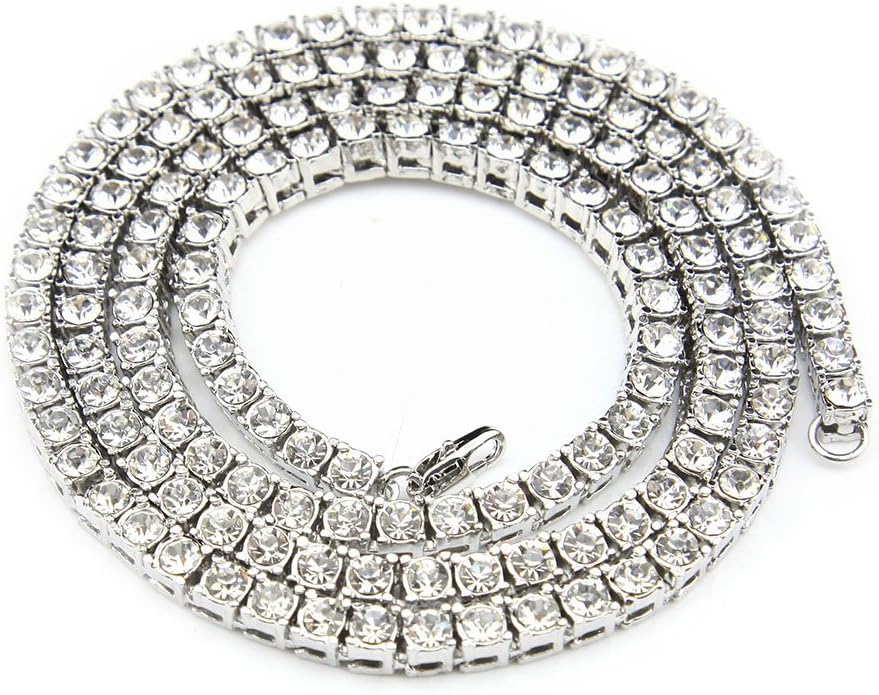 Fashion Hip Hop Iced-Out Tennis Chain Single One Row CZ Crystal Bling Bling Gold Plated Sterling Silver Black Necklace Stainless Steel