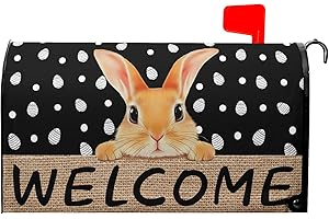 Anyako Easter Bunny Welcome Mailbox Covers Magnetic Standard Size 18" X 21",Easter White Eggs Black Mailbox Wraps Post Letter Box Spring Easter Cover for Holiday Garden Yard Decor