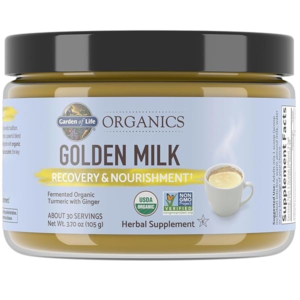 GARDEN OF LIFE ORGANICS GOLDEN MILK RECOVERY & NOURISHMENT POWDER – 44MG TURMERIC CURCUMIN (95% CURCUMINOIDS), ASHWAGANDHA – ORGANIC NON-GMO VEGAN & GLUTEN FREE HERBAL SUPPLEMENTS, 30 SERVINGS