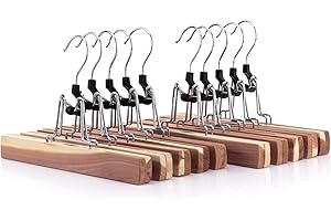 HANGERWORLD Pack of 10 Skirt and Pants Hangers with Clamp Clips, 10.6inch American Cedar Wood Hanger
