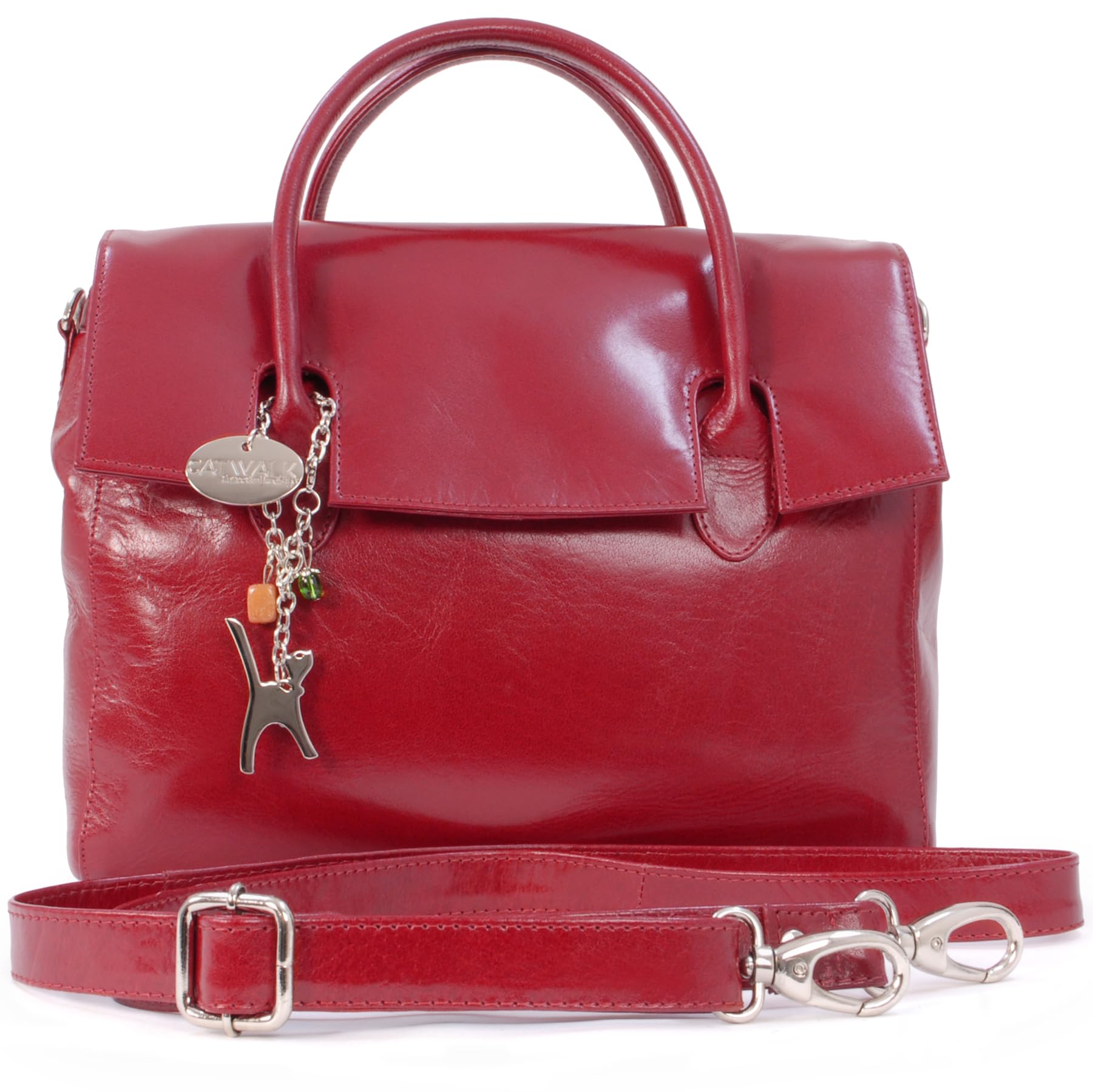 Catwalk Collection Handbags - Women's Leather Crossbody Bag With Top Handle - Medium A5 Work Tote Bag - Detachable Shoulder Strap - Ella - Red