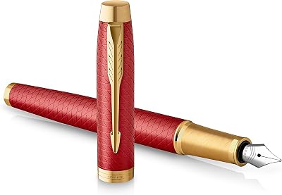 Parker IM Fountain Pen Premium Red Lacquer Gold Trim Fine Point Gift Box