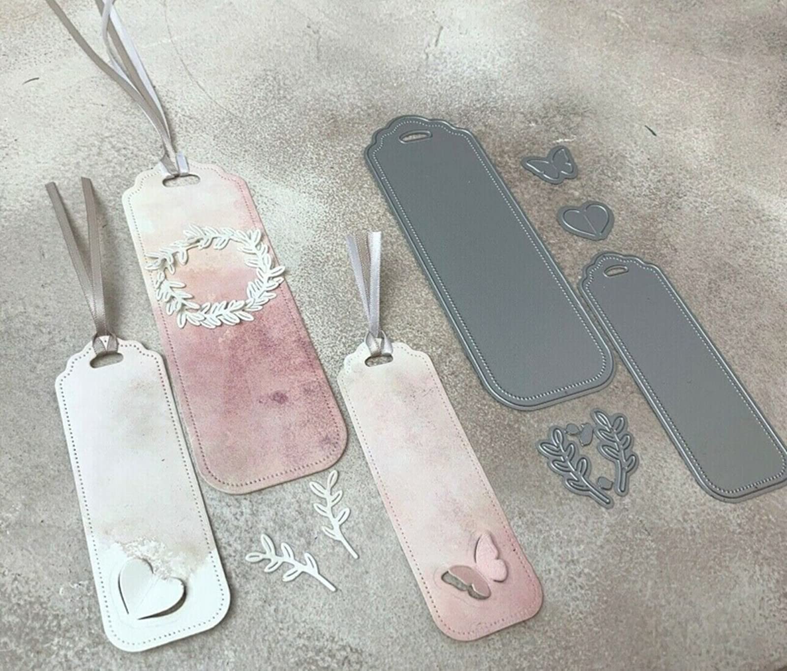 2pcs/Set Label Frame Metal Die Cuts, Butterfly Leaf Tag Bookmark Stencils DIY Crafts Cards Cutting Dies Cuts for DIY Embossing Card Making Photo Decorative Paper Dies Scrapbooking