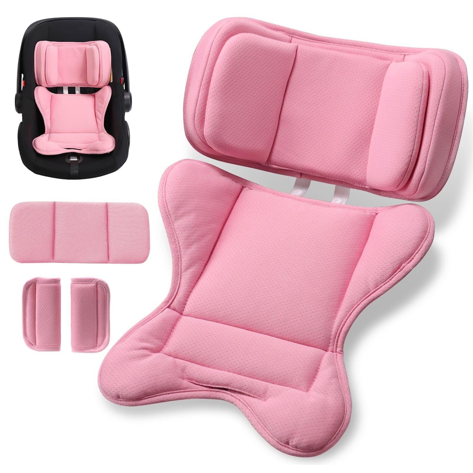 Photo 1 of TinlyFinly Infant Insert Compatible with Doona, Graco, Britax, Chicco, Evenflo Car Seat, Adjustable Baby Head Body Support Cushion for Newborn to Toddler, Fits Infant Car Seat and Stroller (Pink)