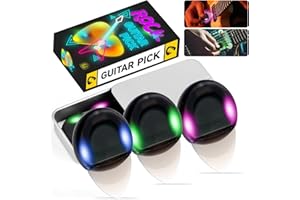 HI-YOMILAUGH LED Light Up Guitar Picks 3 Pack, Auto Lighted Picks with Replaceable Button Battery & Metal Case, Guitar Gift for Guitar Players, Fits Electric Acoustic Bass (Mixed Colors)