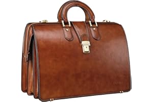 Banuce Vintage Leather Briefcase Men Lawyer Bag Doctors Bag 15.6 Inch Laptop Bag Attache Case with Lock Brown