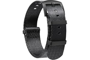 BINLUN Nylon Watch Band Thick G10 Premium Ballistic Nylon Multicolor Replacement Watch Straps with Silver/Black Stainless Steel Buckle for Men Women（Black Buckle, Black,22MM）