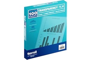 Samsill 100 Pack Transparent Printer Sheets, Projector Film, Clear Transparency Film for Laser Jet Printers, 8.5 x 11 Inch Sheets - Black Image Only,