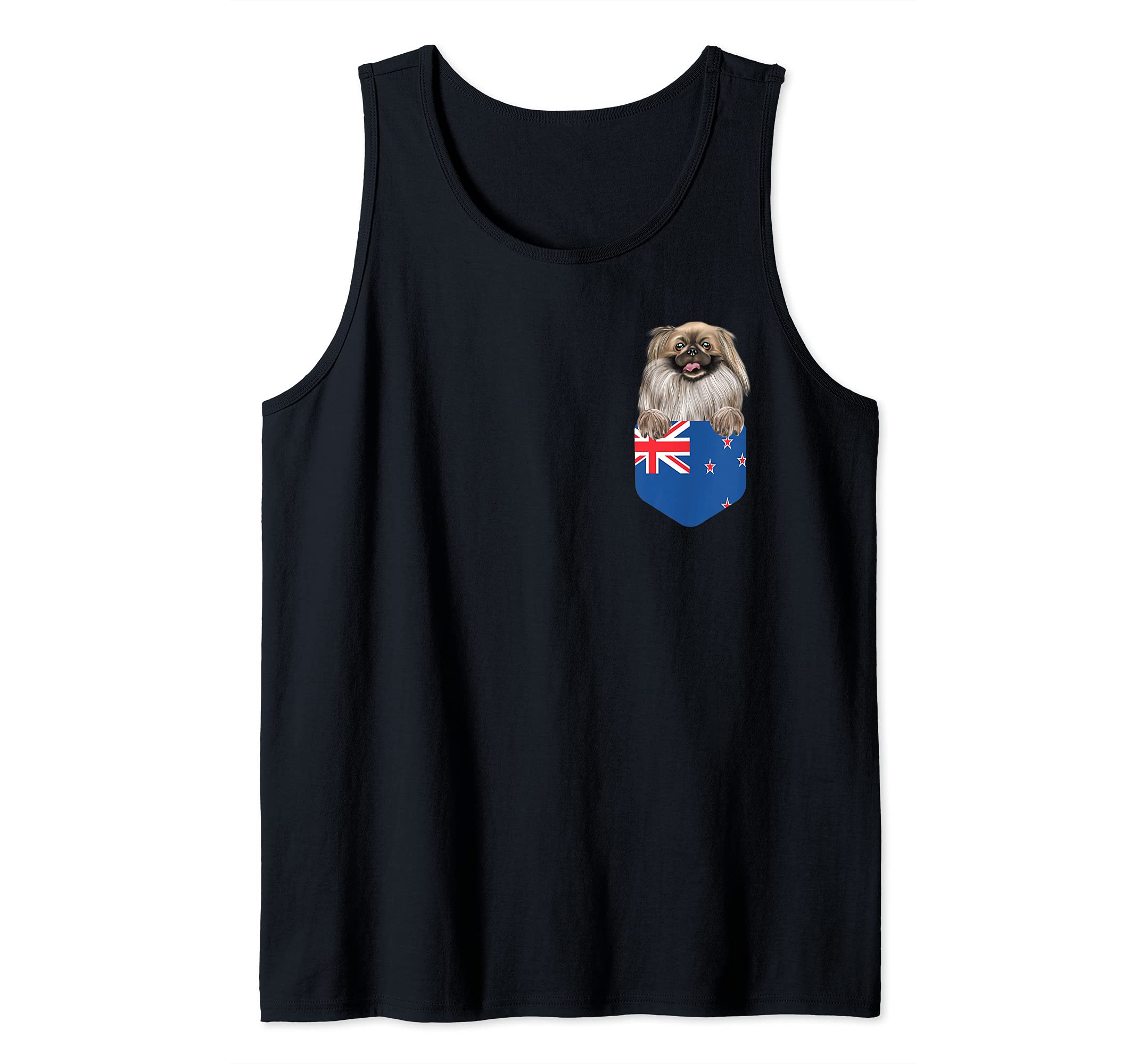 New Zealand Flag Pekingese Dog In Pocket Tank Top