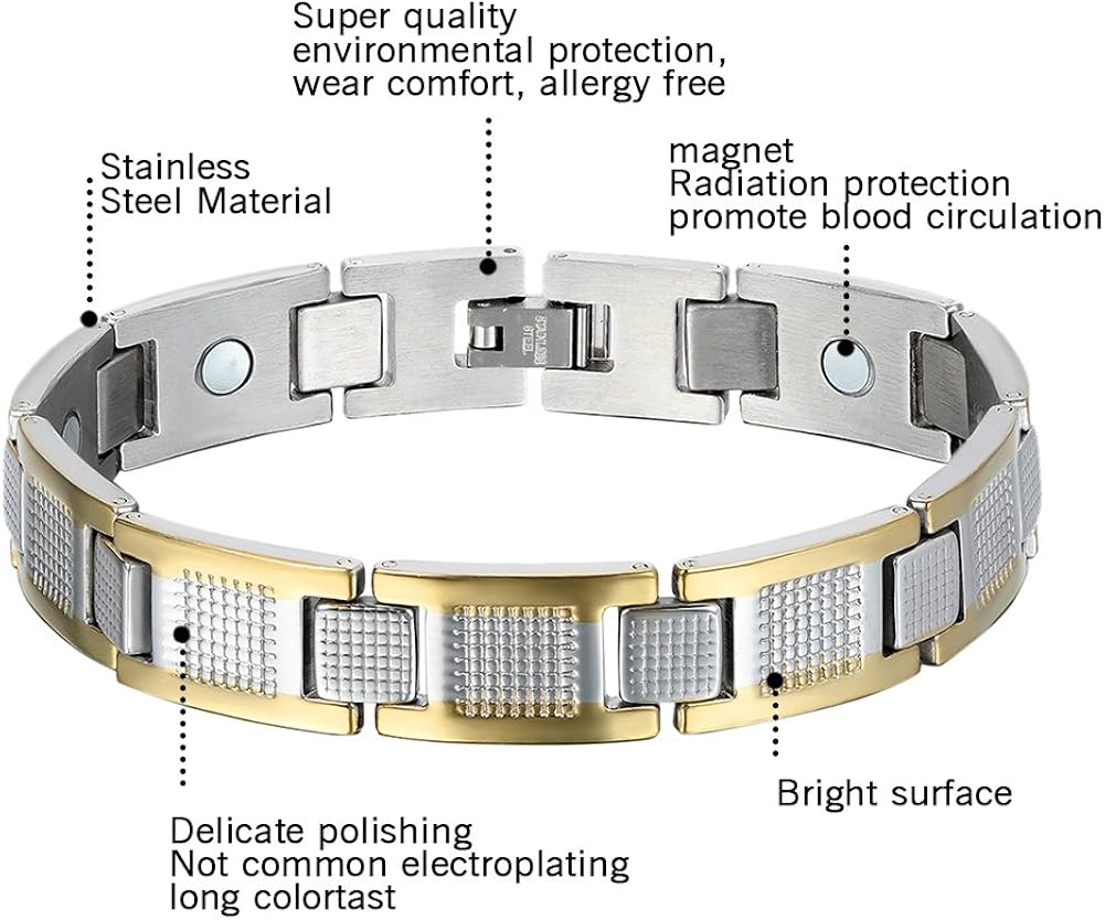 Oidea Mens Stainless Steel Health Magnetic Exquisite Bangle Bracelet Silver and Gold Two Tone,8.4 Inch - Image 3