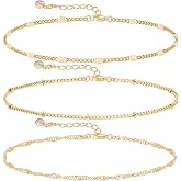 Sewyer Dainty Bracelet for Women 14K Gold Plated Cross Pearl CZ Leaf Bracelets Set Gold Layering Bracelets Everyday Jewelry