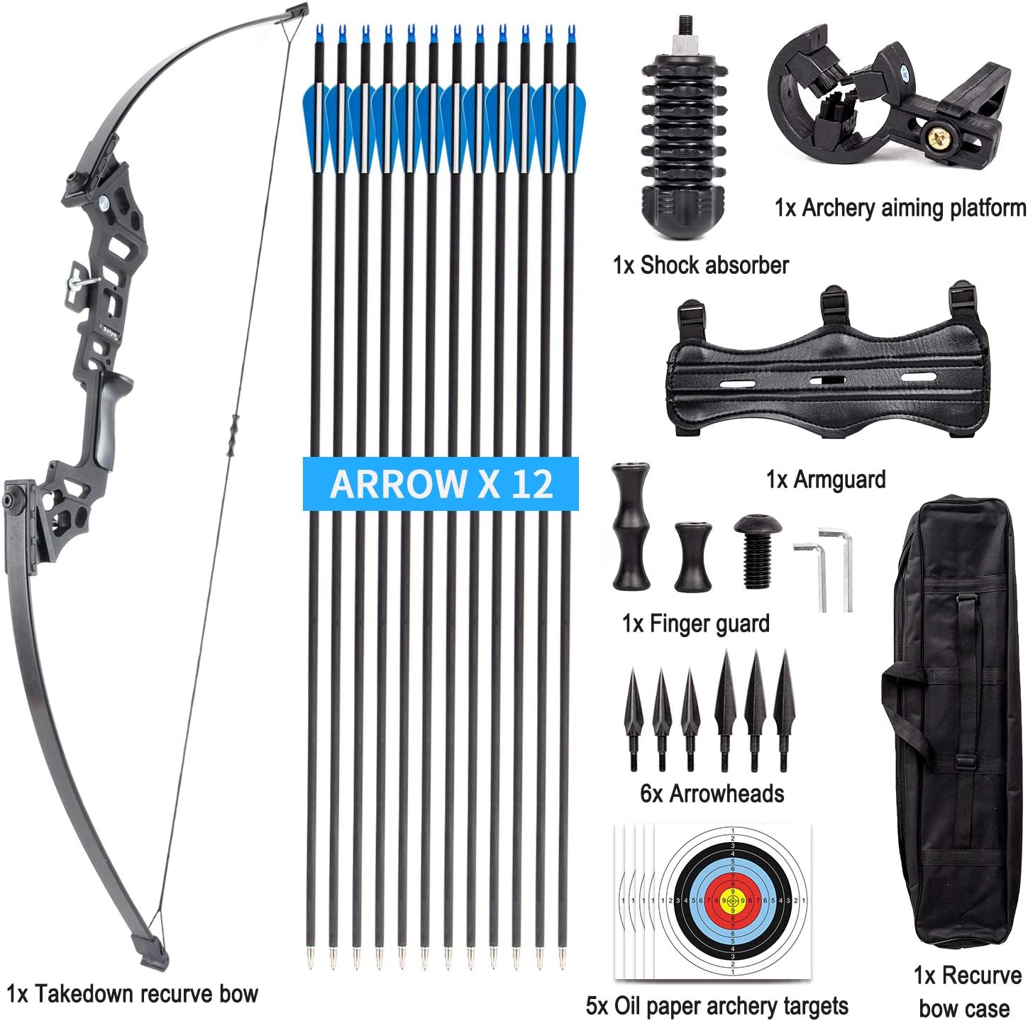 SXIYA Archery Recurve Bow, Takedown Recurve Bow with Arrow Sets for Adult, 40 lbs Right Hand Archery Hunting Long Bow Kit