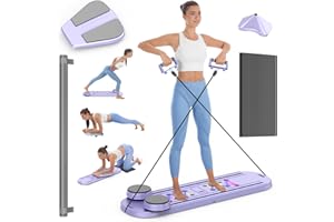 Pilates Board, Foldable Pilates Reformer Set 7 in 1 Multi-Purpose pilates equipment for Women Full Body Workouts at Home, Rayspace Portable Ab Core Trainer, Exercise Board with Timer & Resistance Band