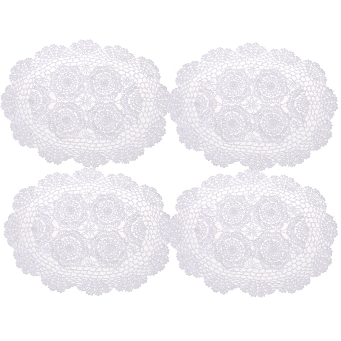 kilofly Crochet Cotton Lace Placemats Doilies 4pc, Oval, White, 12 x 17 inch