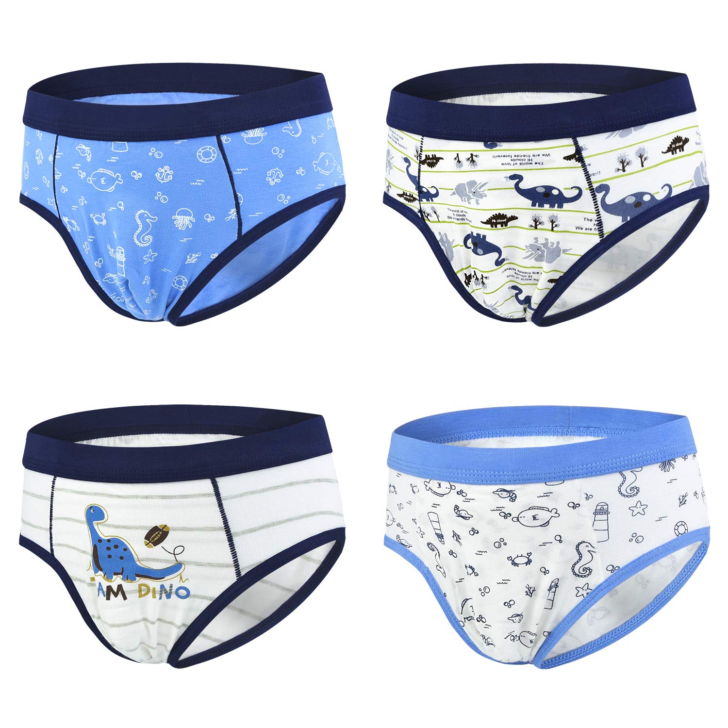 slaixiu Cotton Little Boys Briefs Cartoon Dinosaur Truck Kids Underwear 4-Pack (UWAA-No.1-120)