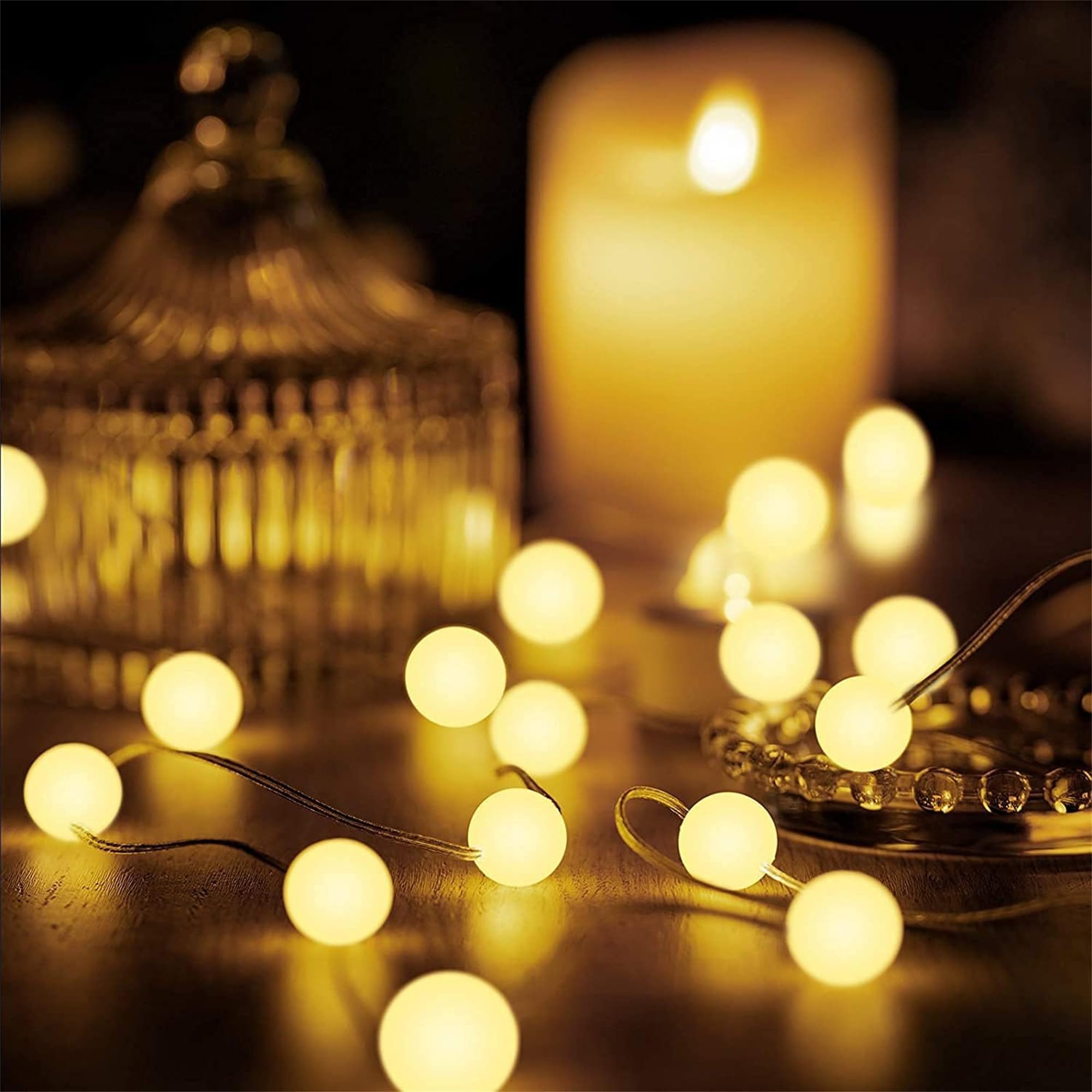 Photo 1 of Hiboom 1 Pack Globe Ball String Lights, 10 Ft 30 LEDs 8 Lighting Modes Battery Operated Fairy Lights with Remote Timer for Indoor Outdoor Bedroom Wedding Patio Garden Party Decoration