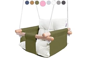 CaTeam - Canvas Baby Swing, Wooden Hanging Swing Seat Chair with Safety Belt, Durable Baby Swing Chair, Outdoor and Indoor Swing for Kids, Mounting Hardware Included, Green