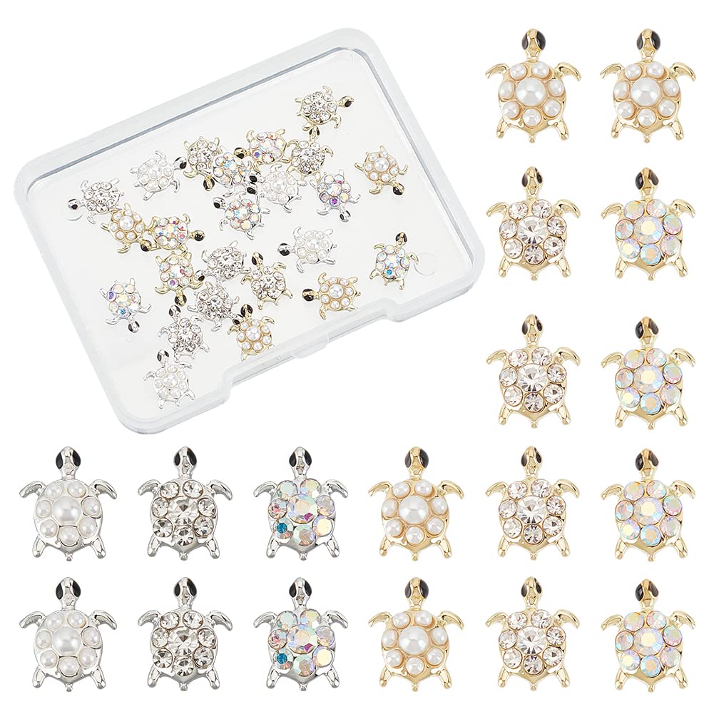OLYCRAFT 24pcs 6 Styles Turtle Resin Fillers with Rhinestone Pearl Alloy Cabochons Nail Art Decoration Accessories Resin Accessories Supplies for Jewelry Making Nail Art Decoration
