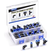 TAILONZ 5/16" Push to Connect Fitting Splitters+Elbows+Tees+Straight 40Pcs | Plastic,Blue,for PU/Nylon/PE,Pneumatics,Factories,Workshops,Automation,Assembly,Repair,Airlines,Industrial,Machinery