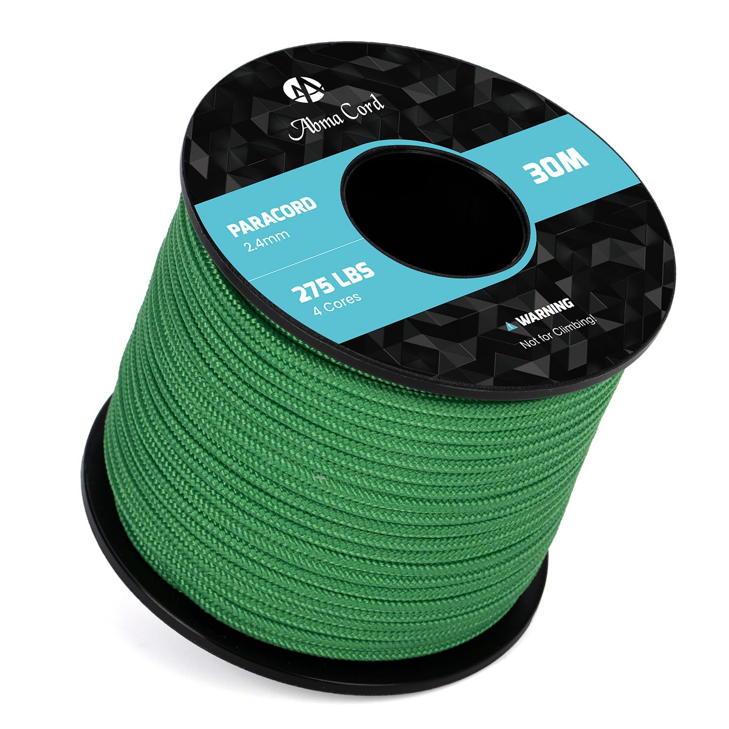 Abma Cord 2.4mm Paracord 275 30m Nylon Rope 4 Strands Tactical Parachute Cord - Max. 125kg (275lbs) - Jade Green