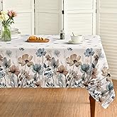Horaldaily Vintage Tablecloth 60x84 Inch Rectangular, Watercolor Flowers Washable Seasonal Table Cover for Party Picnic Dinner Decor