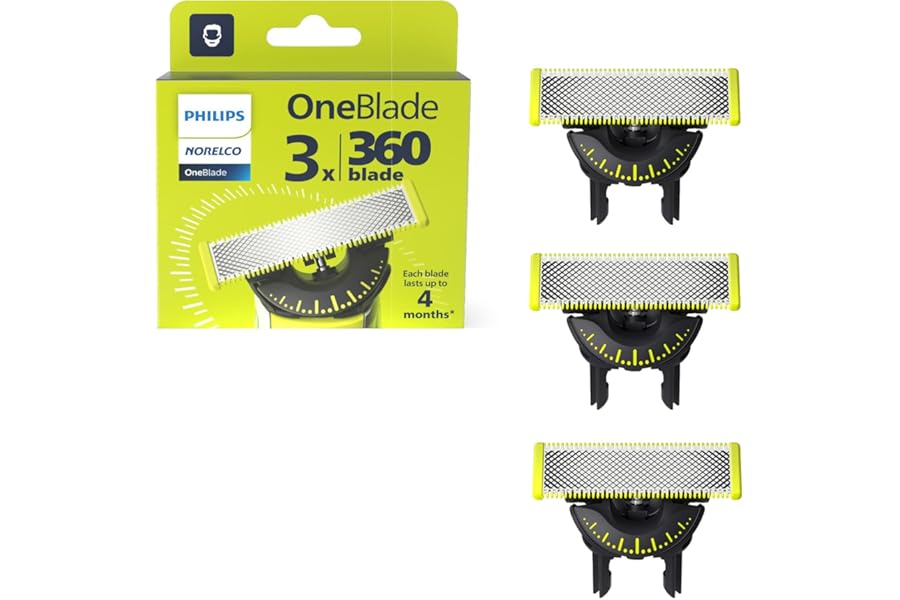 Philips Norelco OneBlade 360 Blades, Genuine Replacement Blades for OneBlade Electric Shaver and Trimmer, Durable Stainless Steel, Trim, Edge and Shave, 3 Pack, QP430/80
