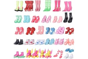Xugoox 30 Pairs Shoes for Dolls Fashionable Doll Shoes Replacement High Heel Shoes Doll Boots Flat Shoes for Girls Xmas Birth