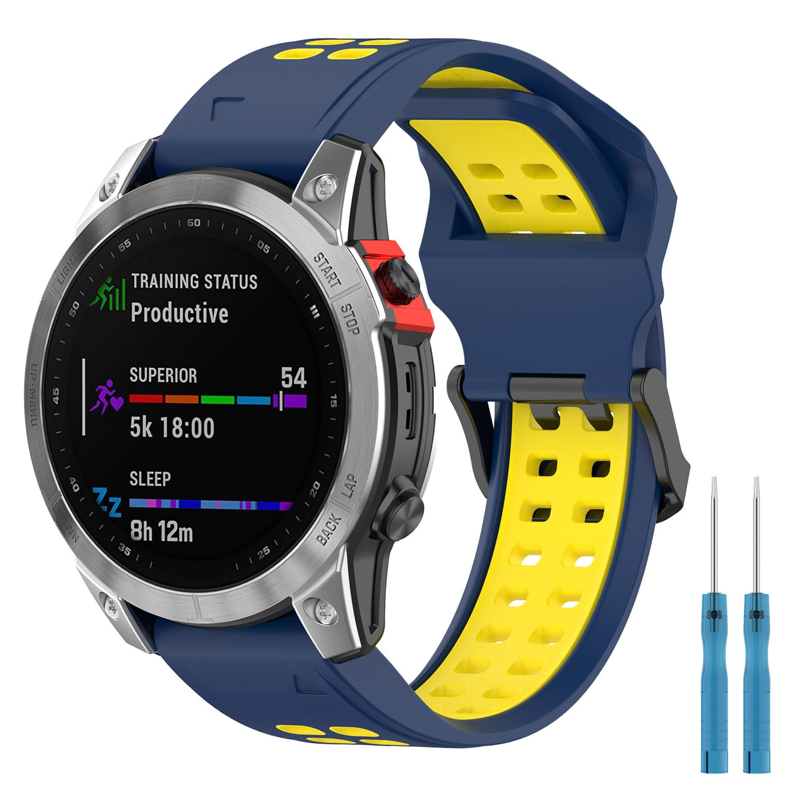 Miimall 20mm Quick Fit Silicone Strap Compatible with Garmin Fenix 7S, Soft Sports Band Breathable Lightweight Waterproof Adjustable Quick Release Replacement Wristband for Garmin Fenix 7S-Blue+Yellow