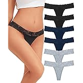 Sunm Boutique Lace Thongs for Women, Cotton Womens Underwear Pack, Sexy Low Rise T Back Cheeky Panties